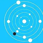 Hình ảnh có nền màu xanh, bao gồm các vòng tròn đồng tâm với các chấm trắng và một chấm đen nằm trên một vòng tròn