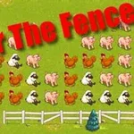 Hình ảnh một cánh đồng với nhiều con cừu, gà và lợn, có chữ Over The Fence màu đỏ phía trên