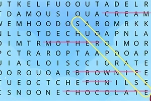 Hình ảnh bảng chữ cái ghép thành các từ với một từ được đánh dấu bằng đường viền màu vàng