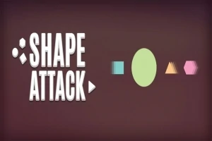 Chữ SHAPE ATTACK trên nền tối với các hình học như hình vuông xanh, hình bầu dục xanh nhạt, hình tam giác cam, và hình lục giác hồng