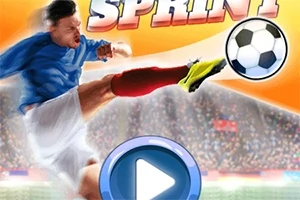 Một cầu thủ bóng đá mặc áo xanh đang sút bóng trên nền sân vận động với nút play phía trước