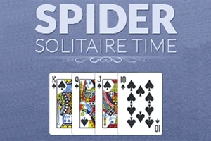 Hình ảnh có chữ SPIDER SOLITAIRE TIME phía trên và bốn lá bài gồm K, Q, J, 10 chất bích xếp cạnh nhau