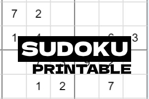 Hình ảnh có chữ SUDOKU PRINTABLE in đậm ở phía trước với hình nền là bảng số