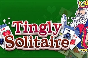 Nền xanh lá cây với các lá bài và hình ảnh vua, cùng dòng chữ Tingly Solitaire