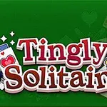 Nền xanh lá cây với các lá bài và hình ảnh vua, cùng dòng chữ Tingly Solitaire
