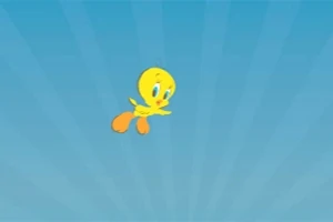 Hình ảnh chú chim hoạt hình màu vàng đang bay trên bầu trời xanh
