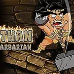 Hình ảnh một chiến binh cường tráng đang giơ búa tấn công một bức tường đá, với chữ WOTHAN THE BARBARIAN ở bên trái