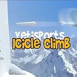 Một yeti đang nhảy từ tảng băng giữa khung cảnh núi tuyết, bên cạnh là một chú chim cánh cụt và dòng chữ Icicle Climb